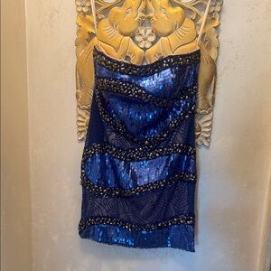 Jovani Strapless Blue Sequin Dress